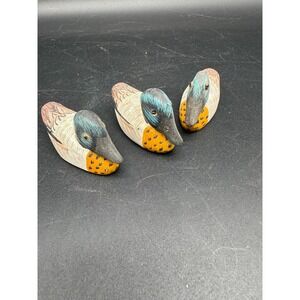 Vintage‎ Carved Wood Ducks Glass Eyes Handpainted Miniature Waterfowl Set of 3